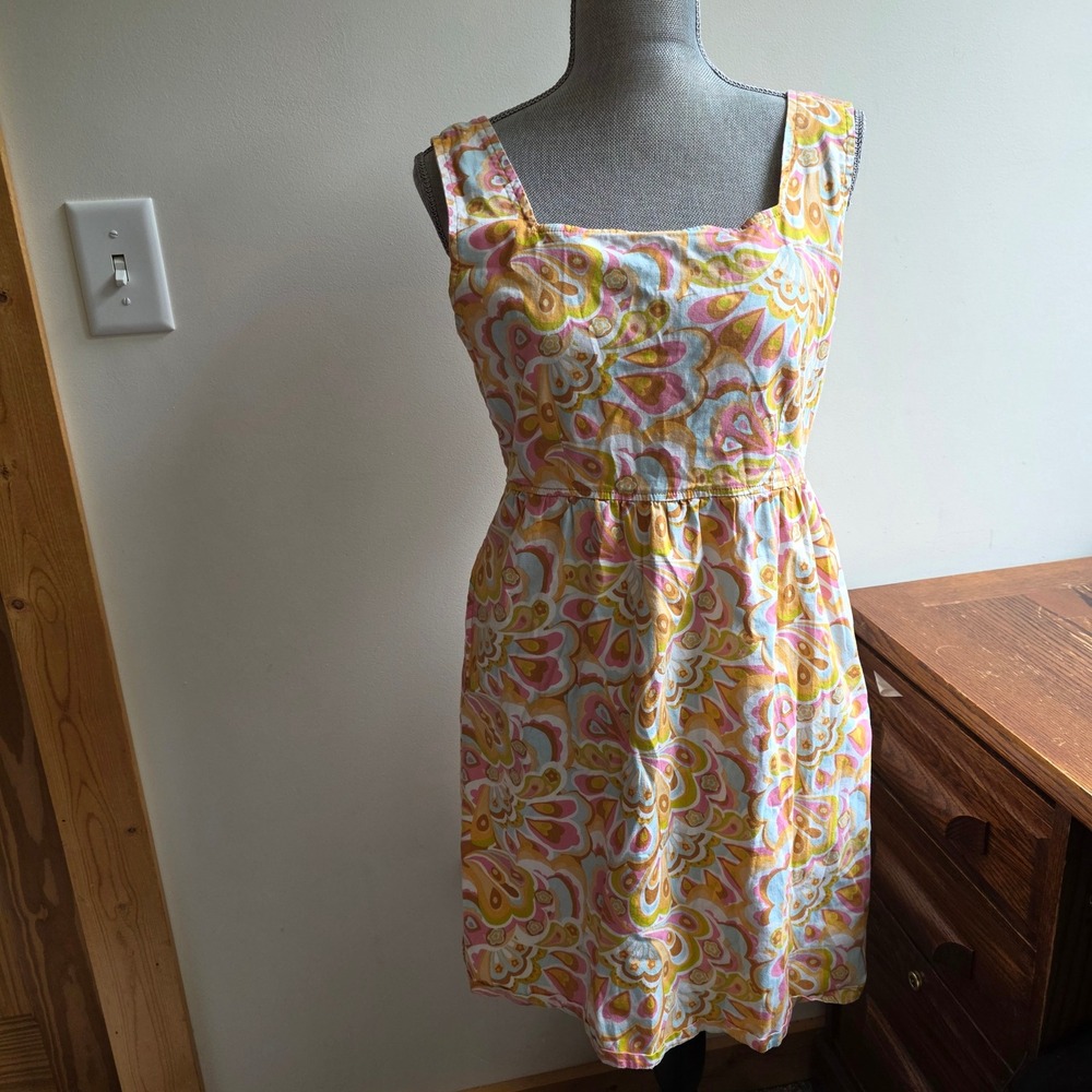 Tulle Vintage 60s 70s Mod Psychedelic Paisley Floral Mini Dress Orange Pink M